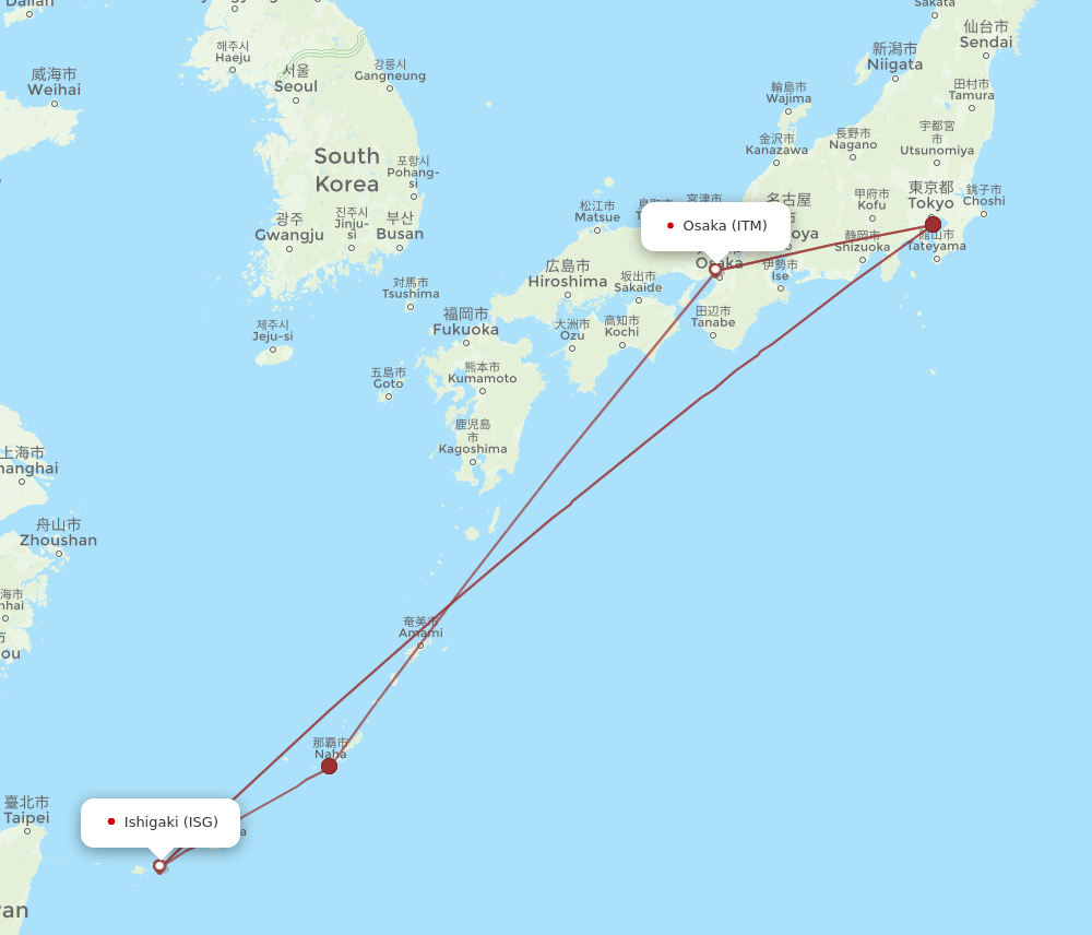 ISG to ITM flights and routes map