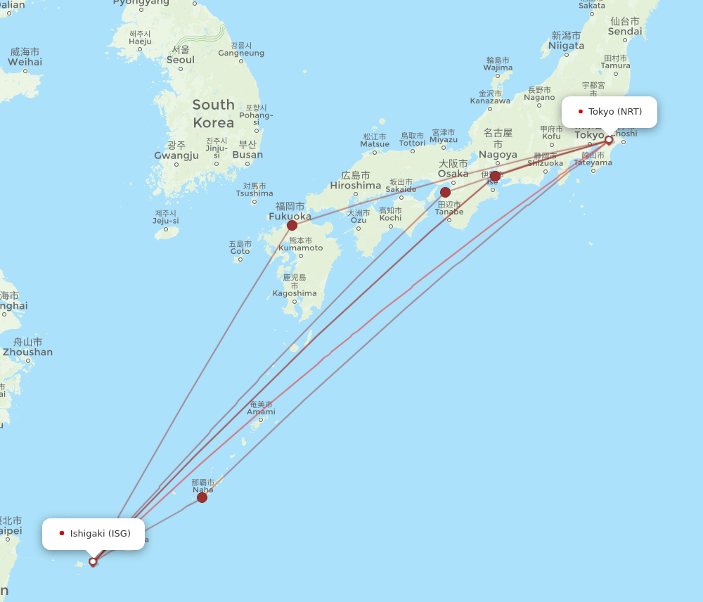 ISG-NRT flight routes