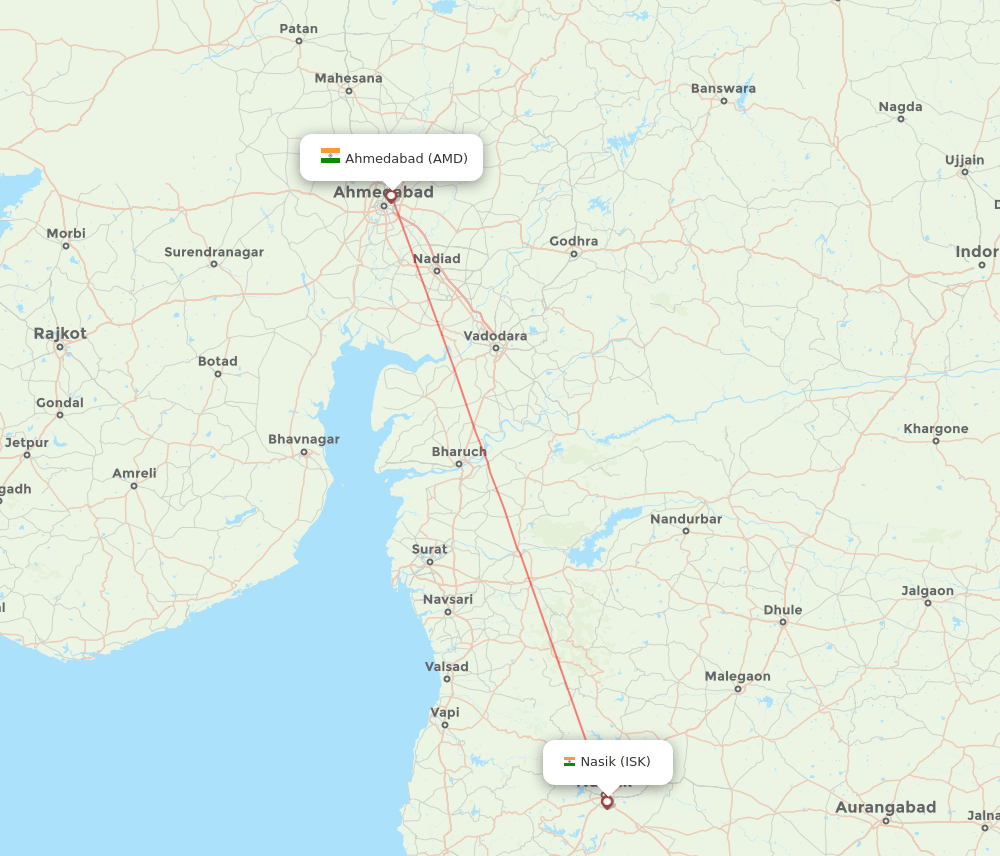 Ozar - Ahmedabad route map and flight paths
