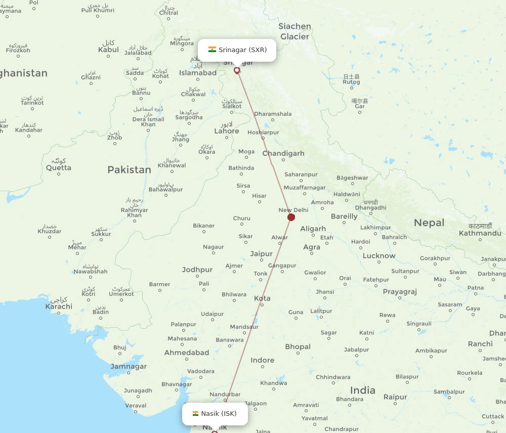 ISK to SXR flights and routes map