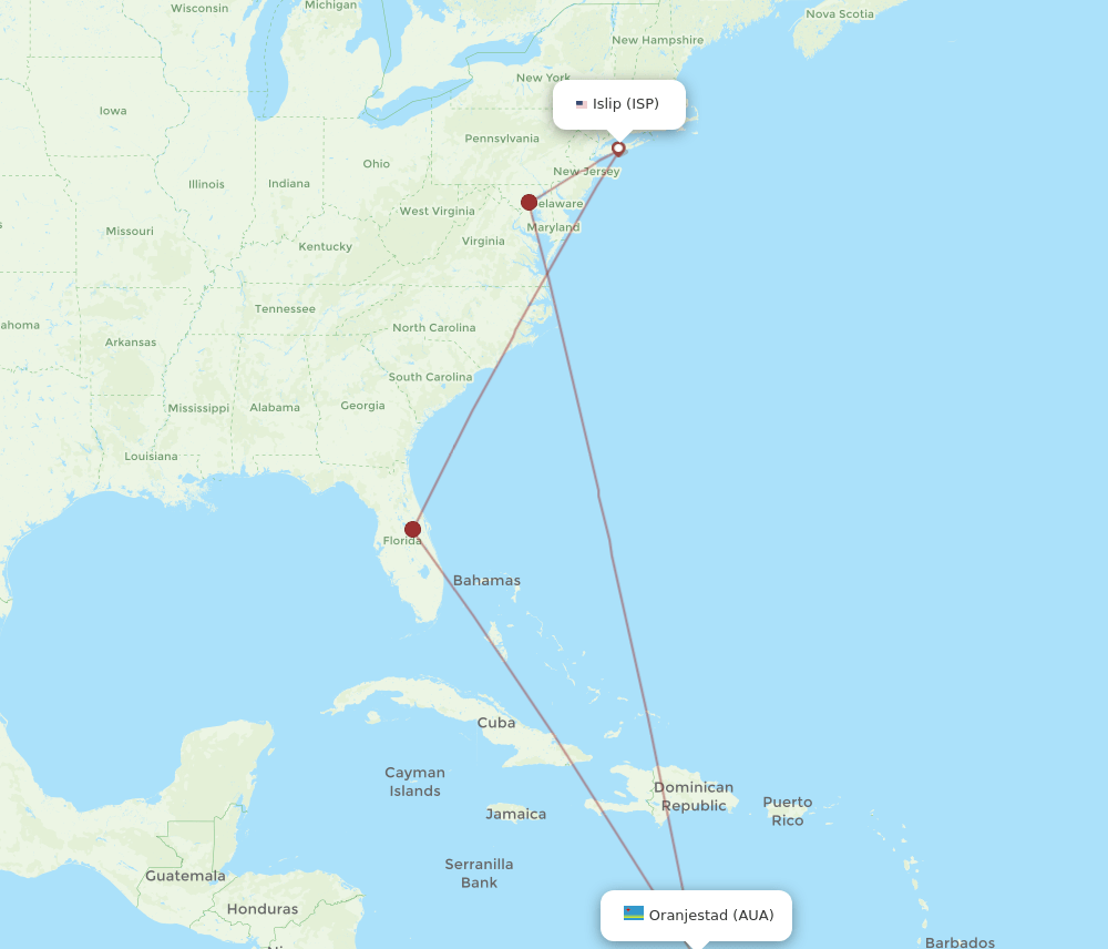 ISP-AUA flight routes