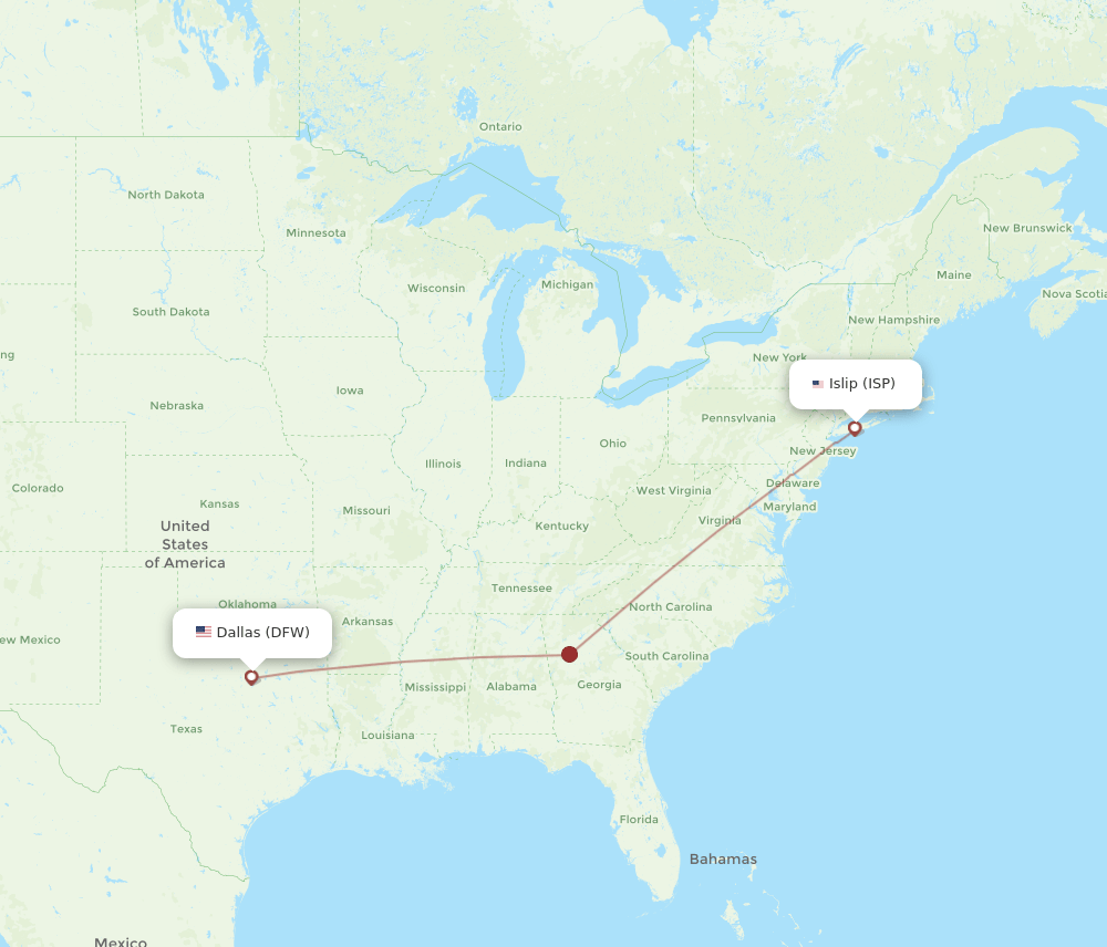 ISP-DFW flight routes