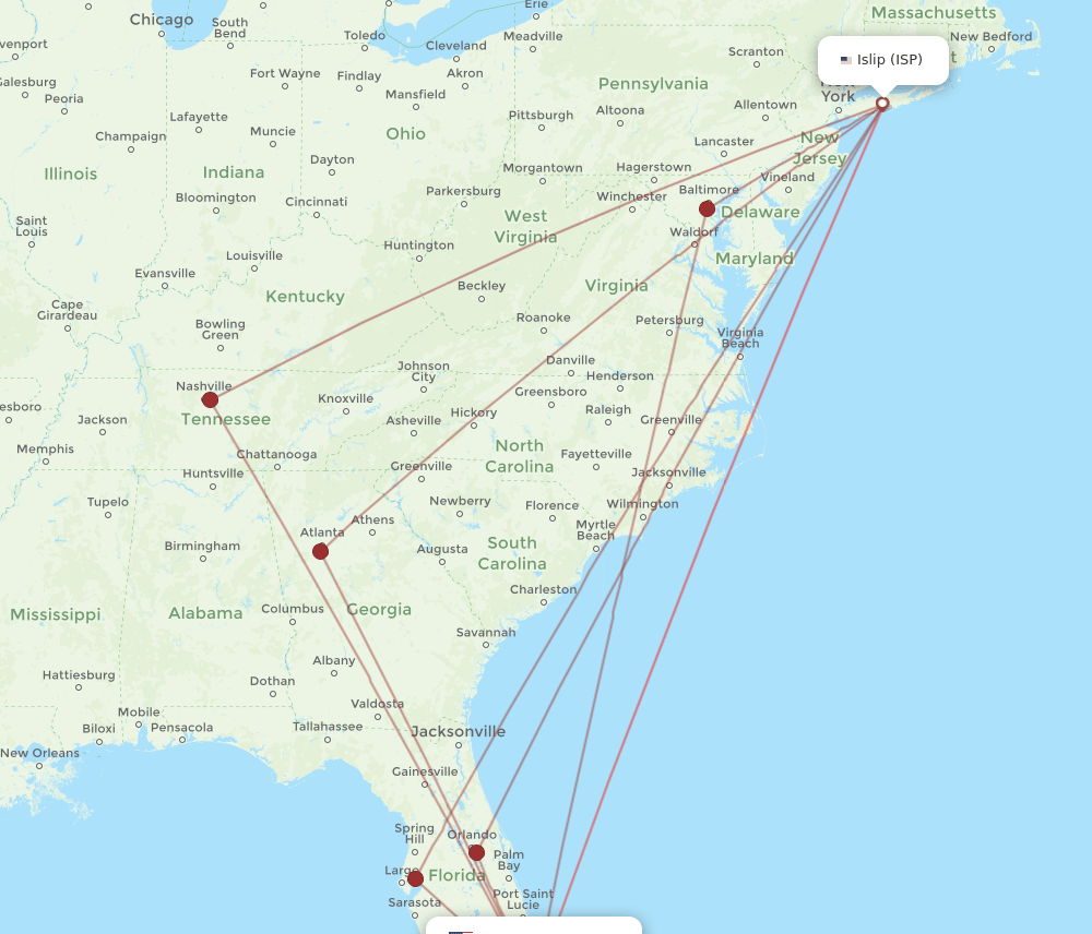 ISP-FLL flight routes