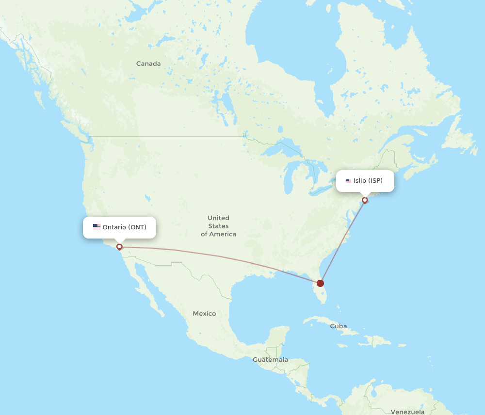 ISP-ONT flight routes