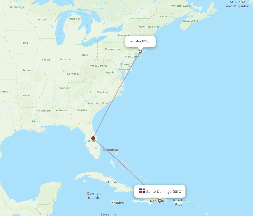 ISP-SDQ flight routes