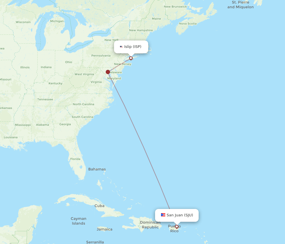 ISP-SJU flight routes