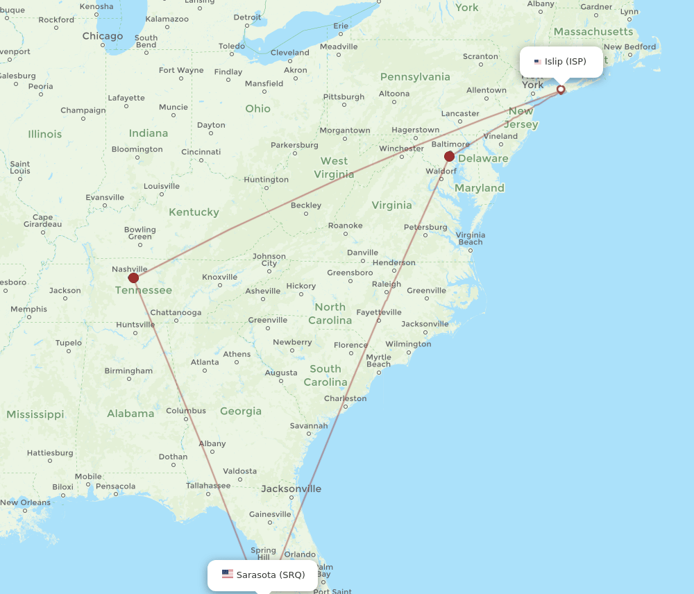 ISP-SRQ flight routes