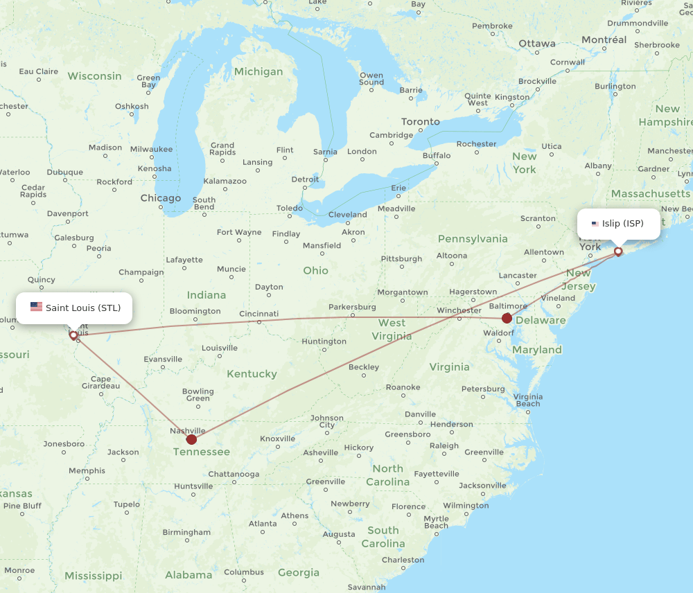 ISP-STL flight routes