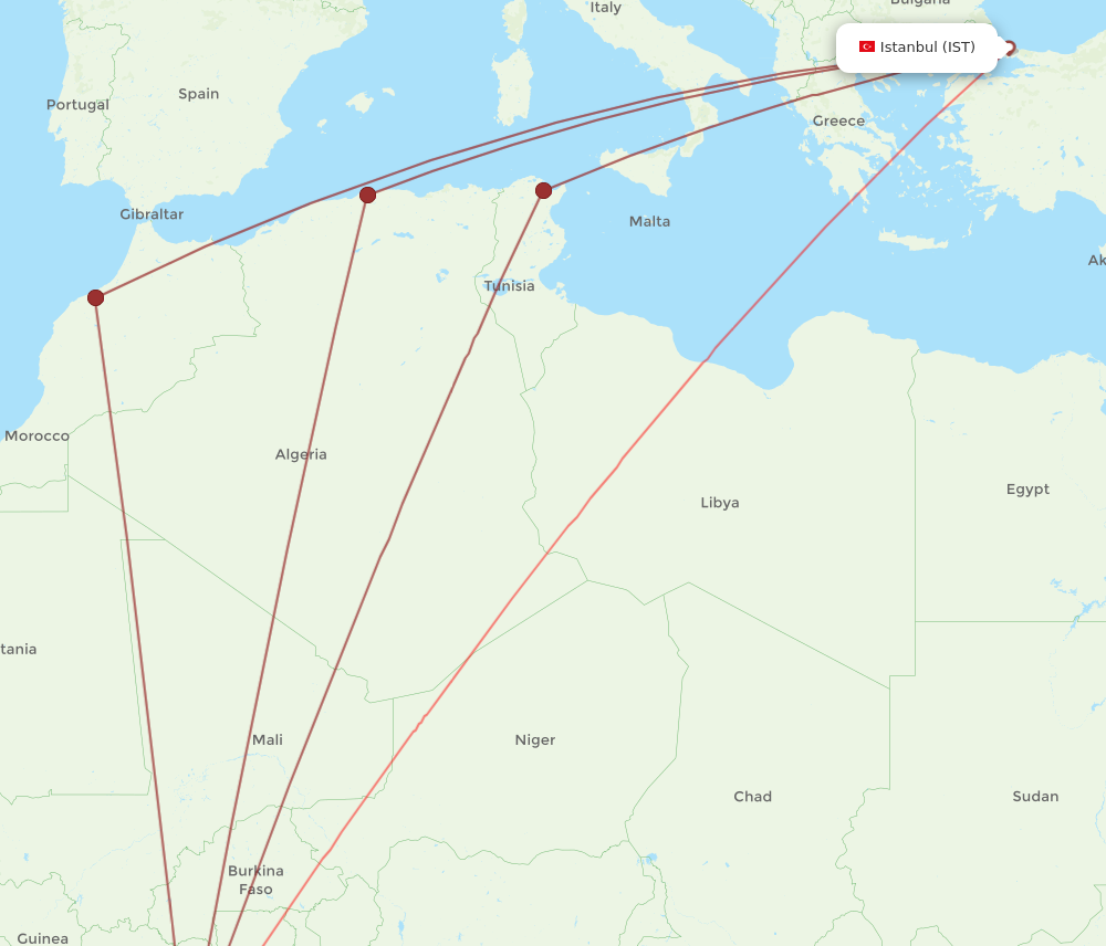 IST to ABJ flights and routes map