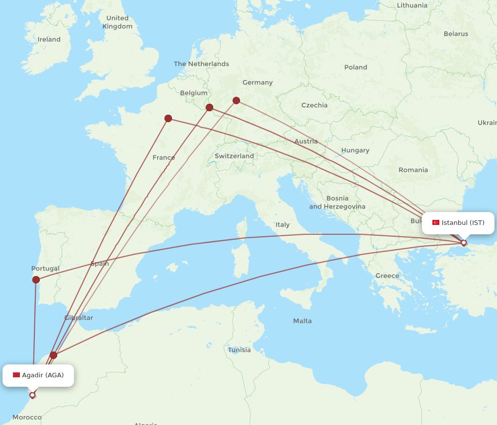 IST-AGA flight routes