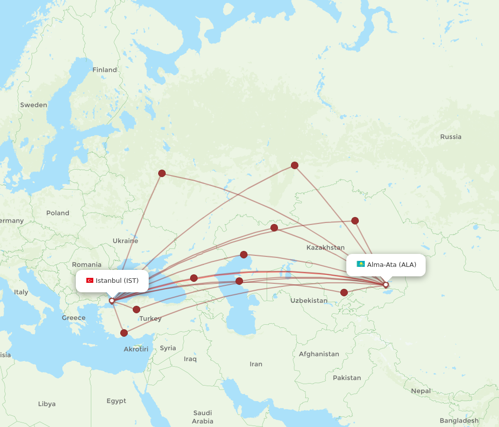 IST to ALA flights and routes map