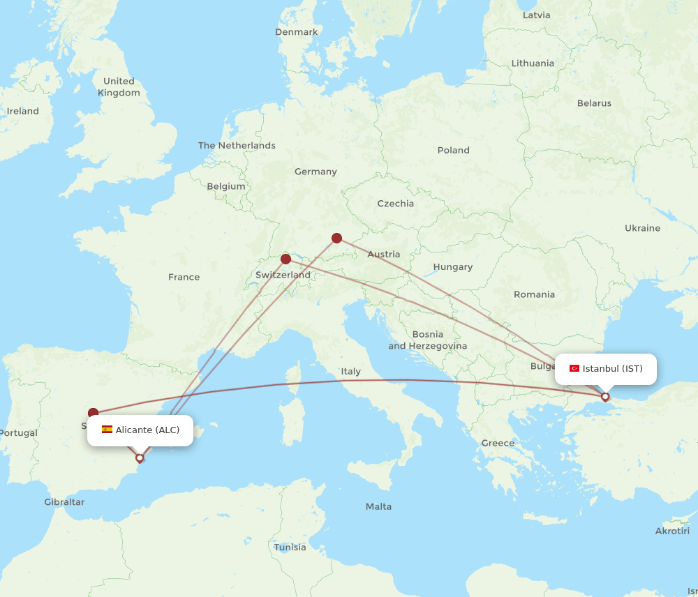 IST-ALC flight routes