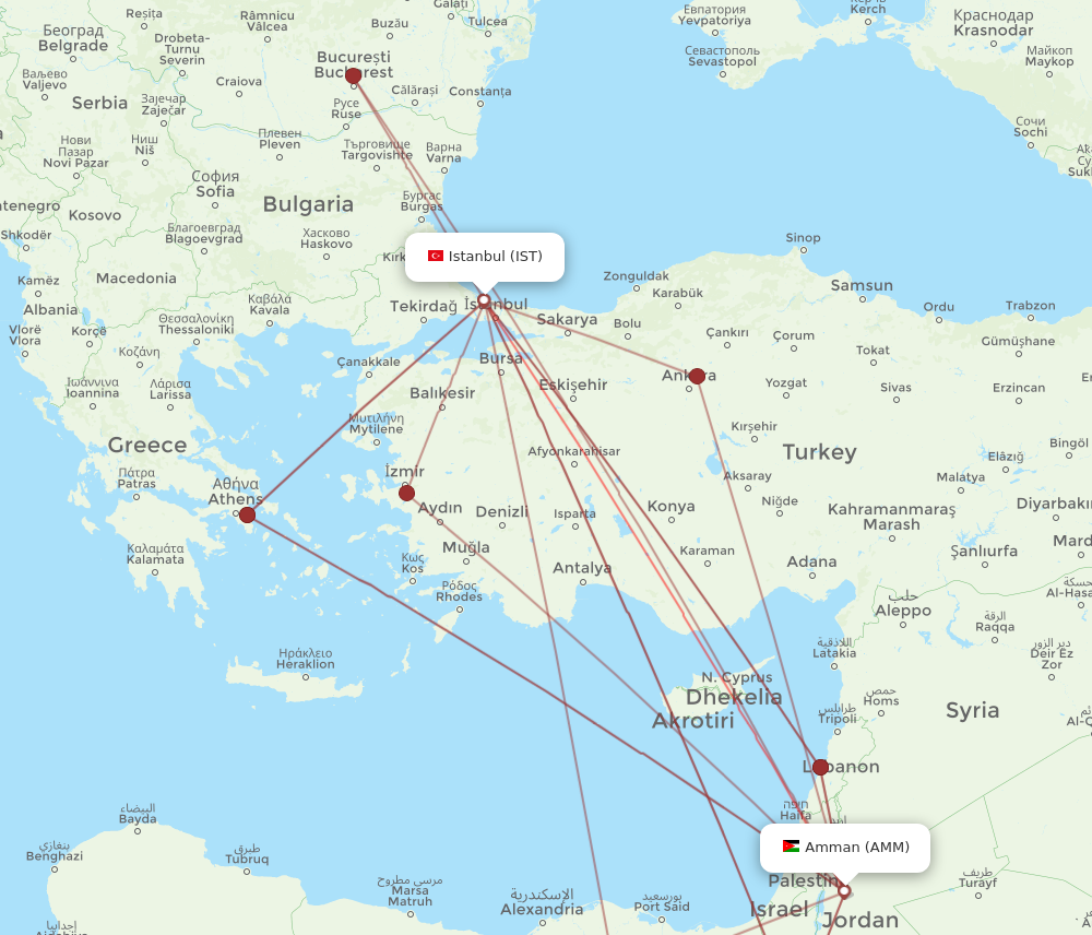IST to AMM flights and routes map