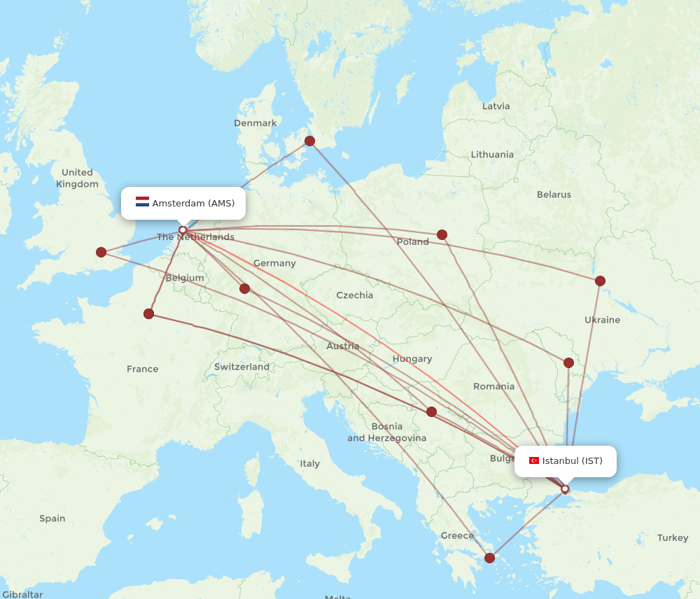 IST to AMS flights and routes map
