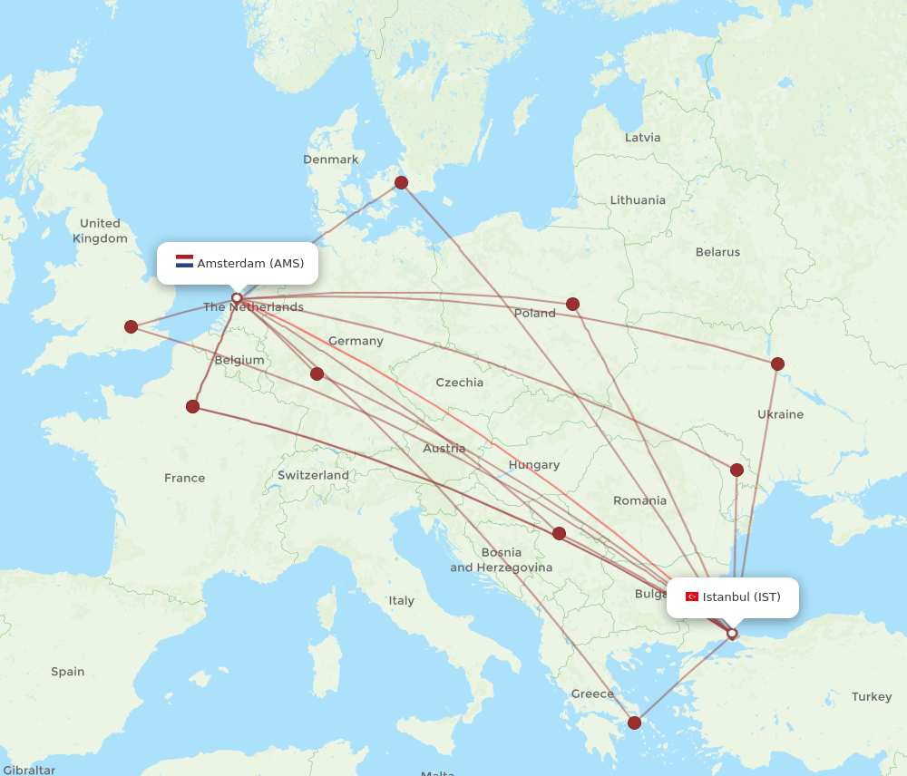 IST-AMS flight routes
