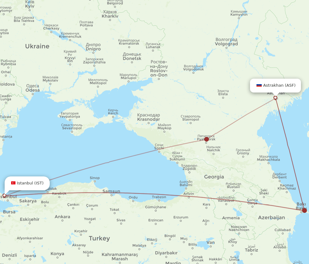 IST to ASF flights and routes map