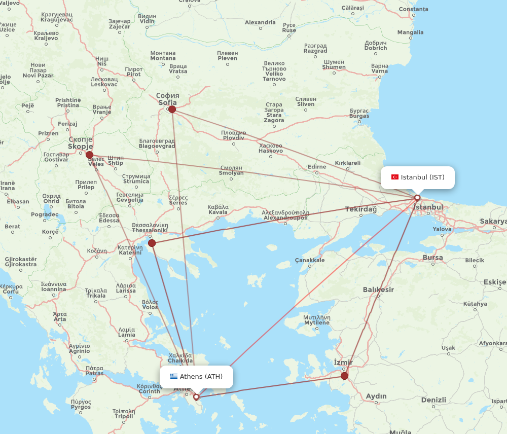 IST to ATH flights and routes map