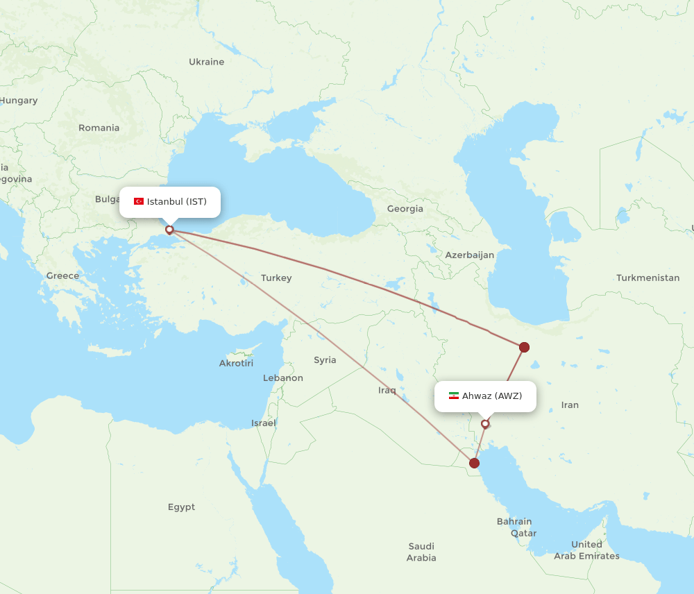 IST to AWZ flights and routes map