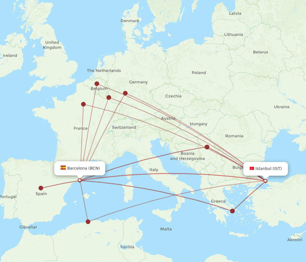 IST-BCN flight routes