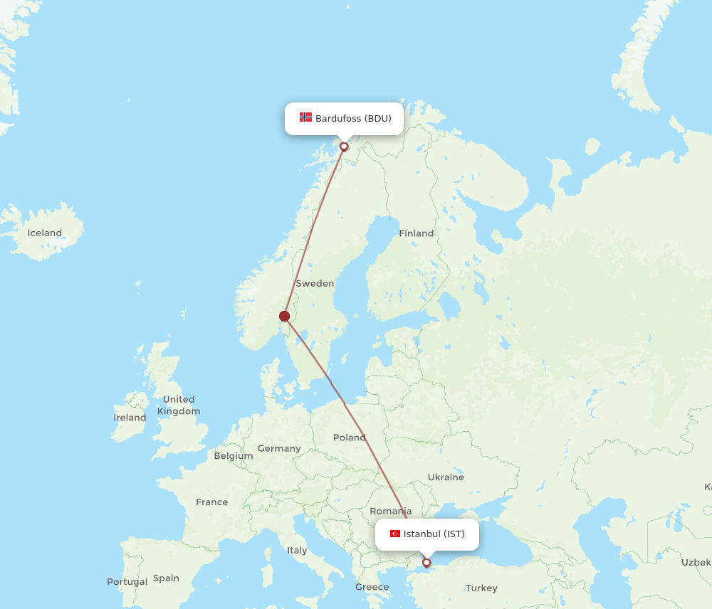 IST to BDU flights and routes map