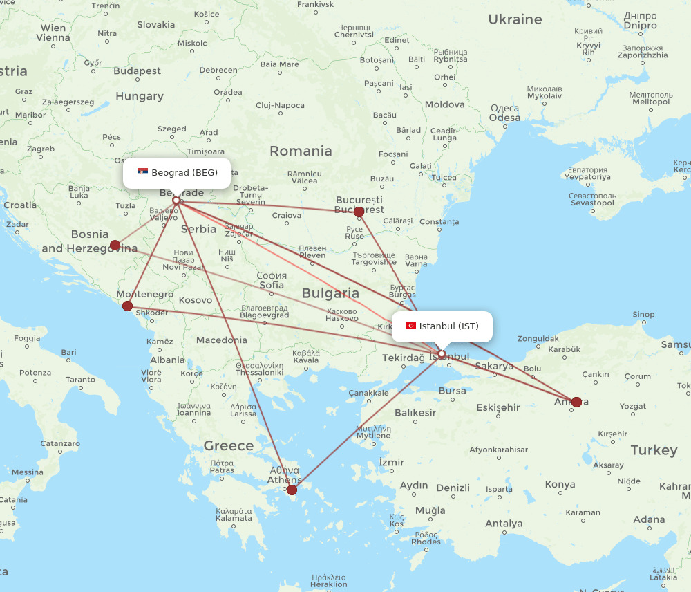 IST-BEG flight routes