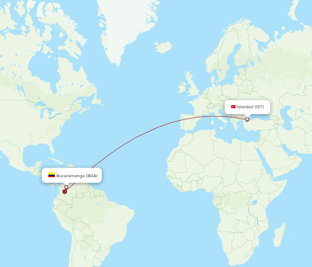 Bucaramanga - Istanbul route map and flight paths