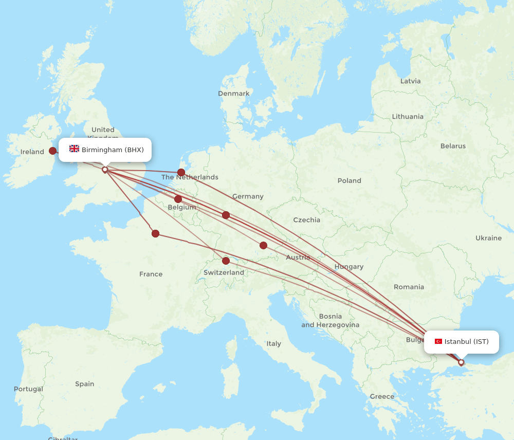 IST-BHX flight routes