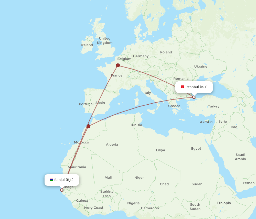 IST-BJL flight routes