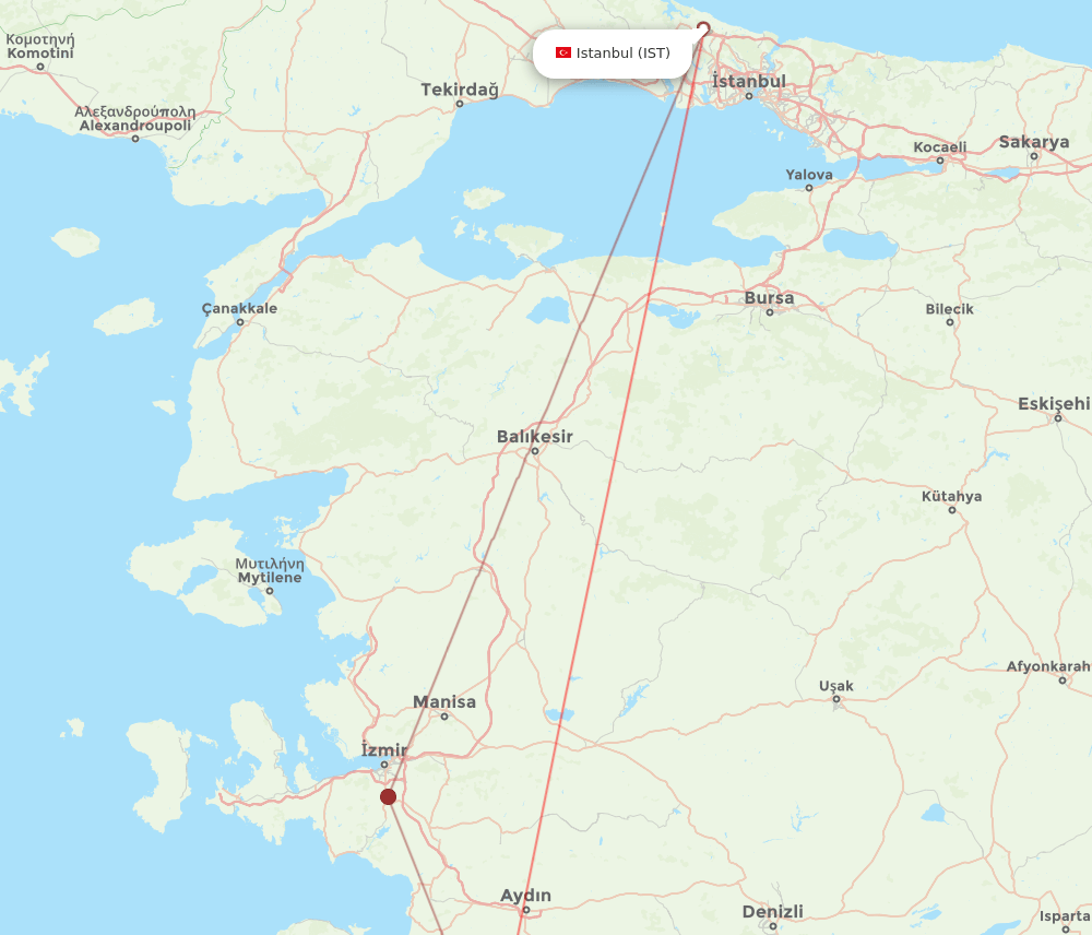 Istanbul - Bodrum route map and flight paths