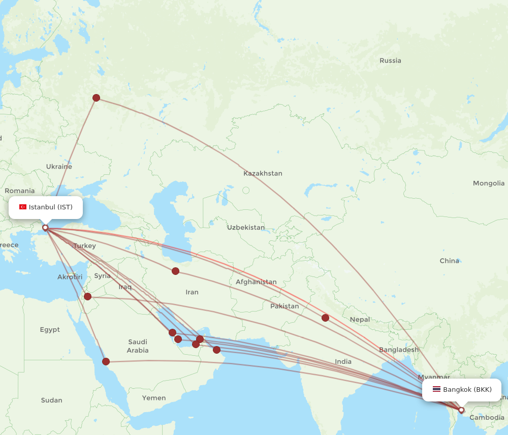 IST to BKK flights and routes map