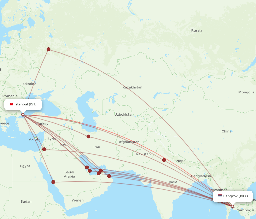 IST-BKK flight routes