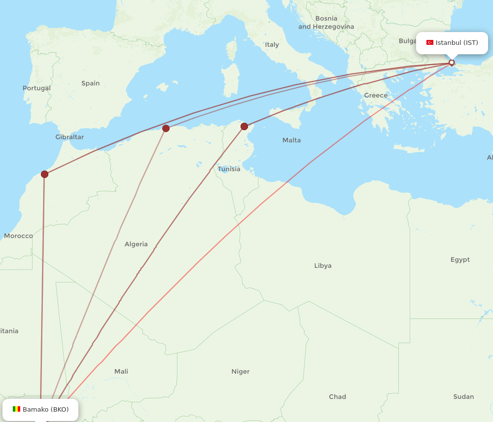 IST to BKO flights and routes map