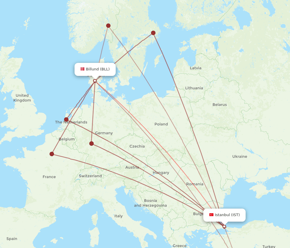 IST-BLL flight routes