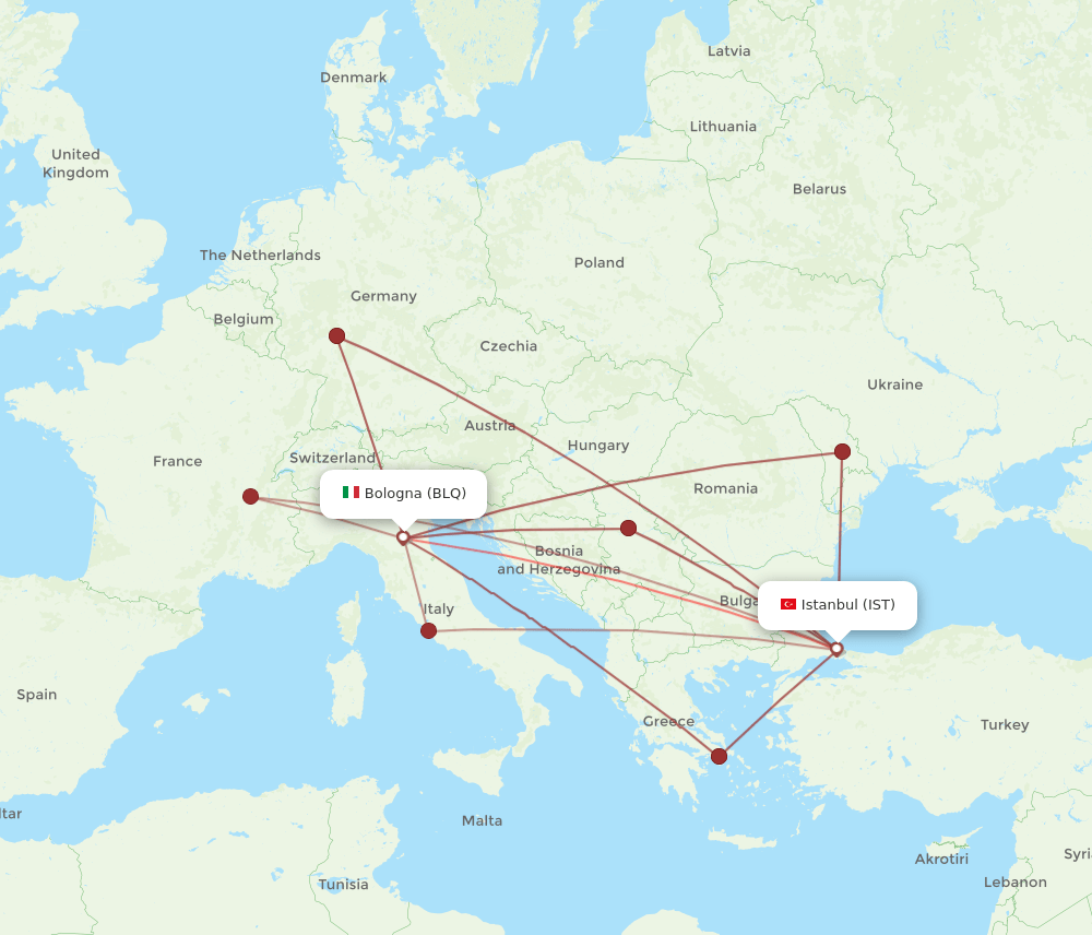 IST to BLQ flights and routes map