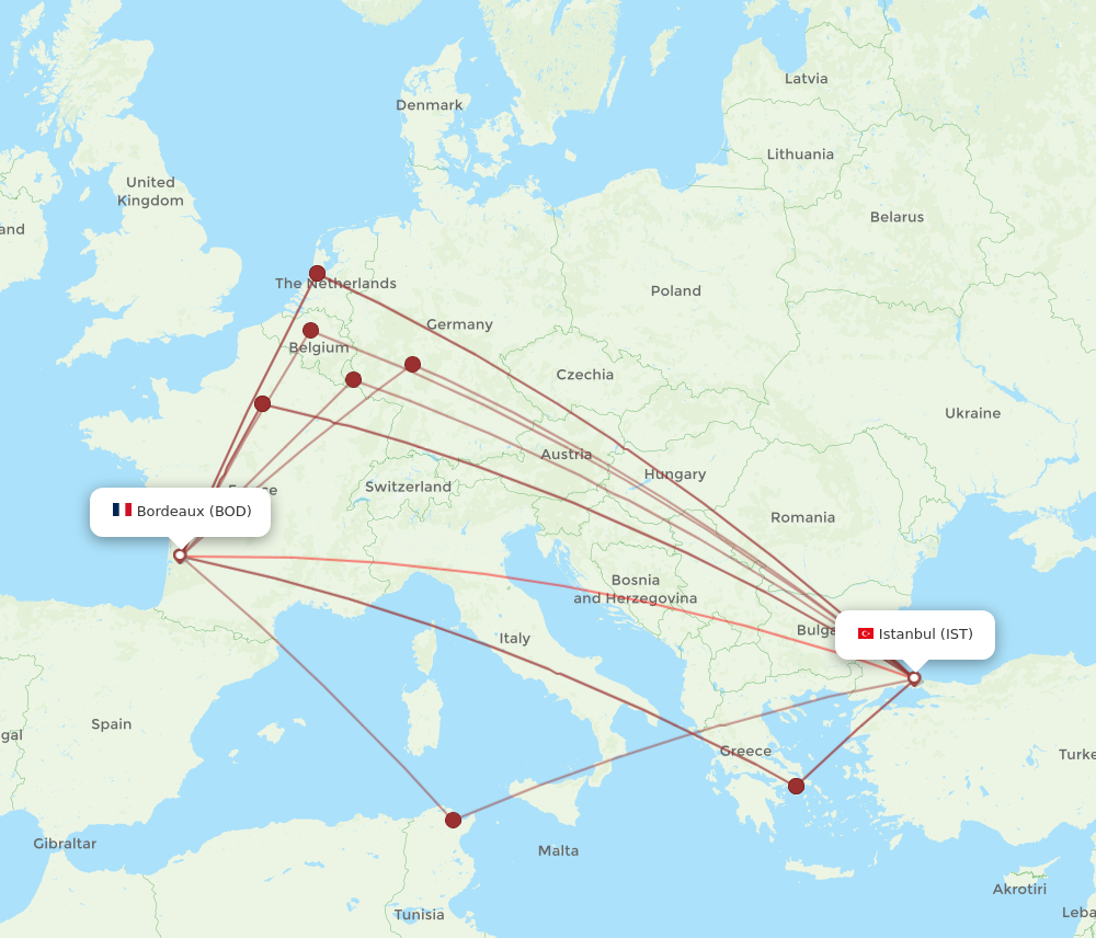 IST to BOD flights and routes map