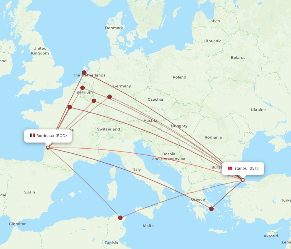 IST-BOD flight routes