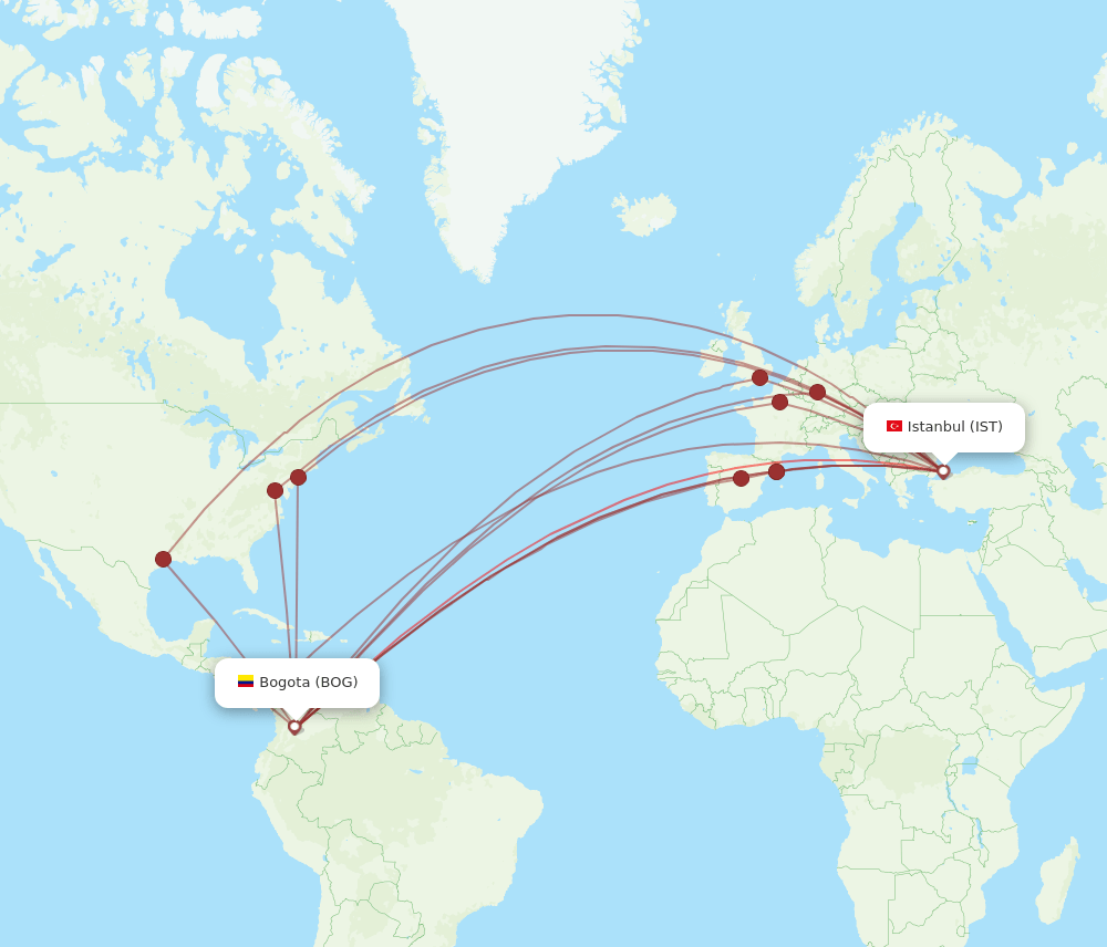 IST-BOG flight routes