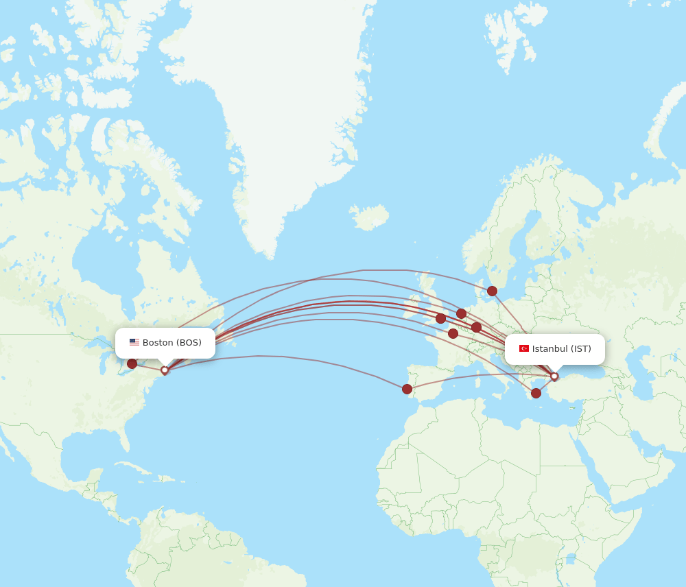 IST-BOS flight routes
