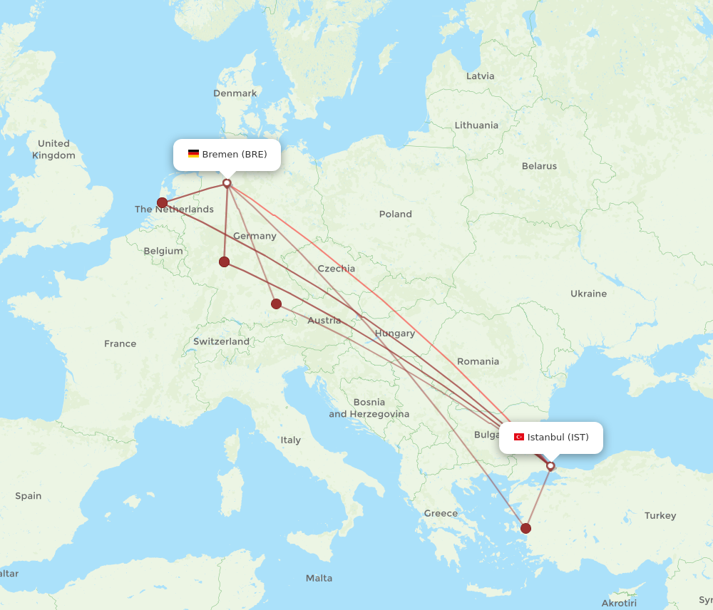 IST to BRE flights and routes map