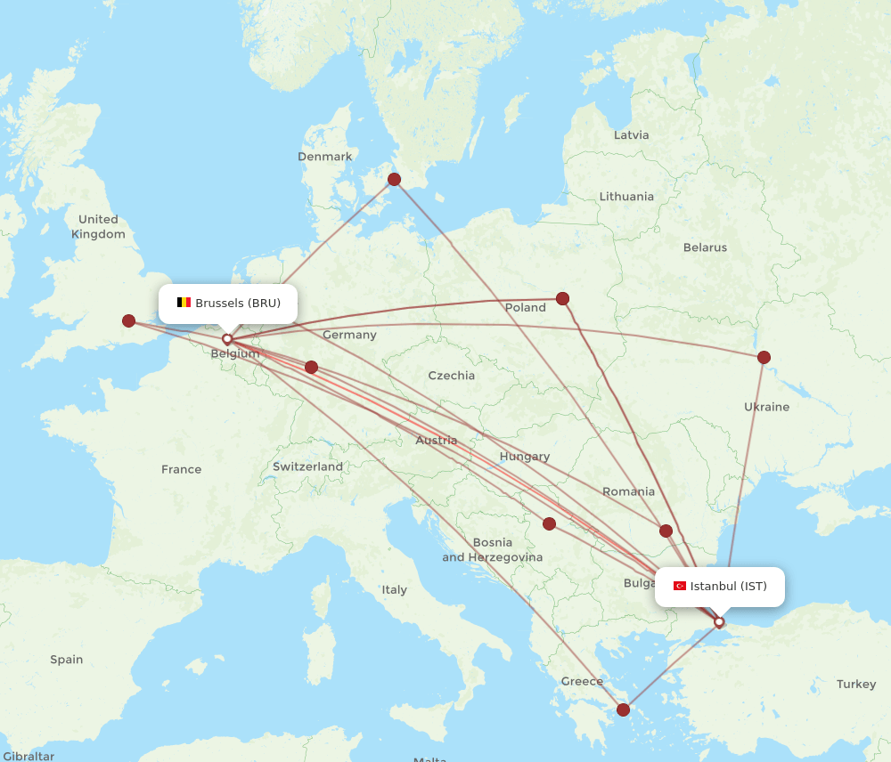 IST-BRU flight routes
