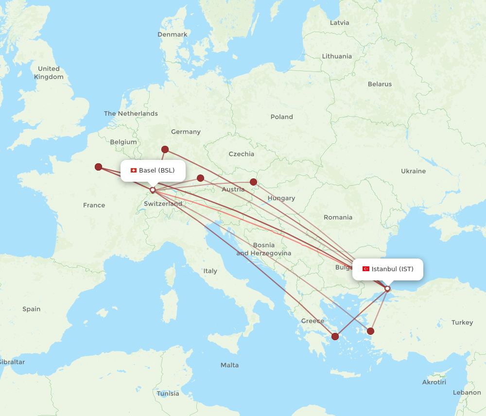 IST to BSL flights and routes map