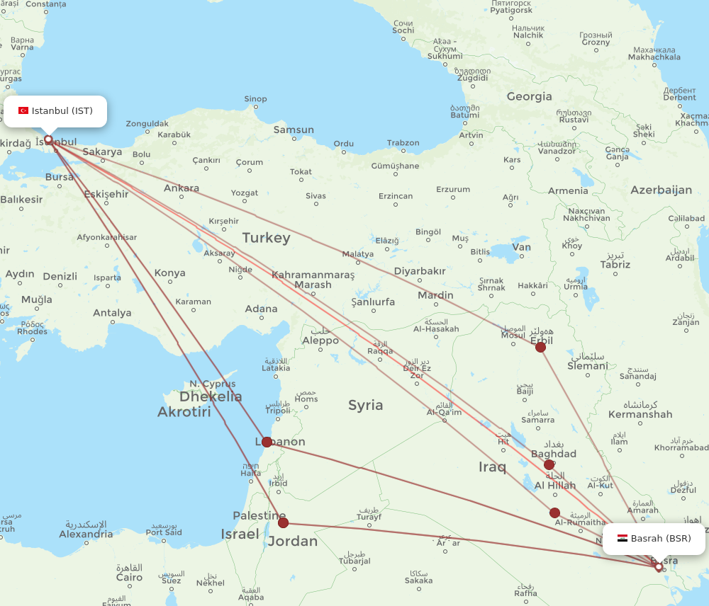 IST to BSR flights and routes map