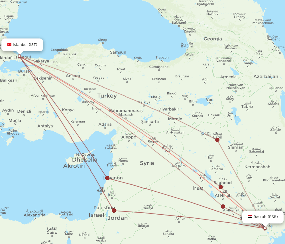 IST-BSR flight routes