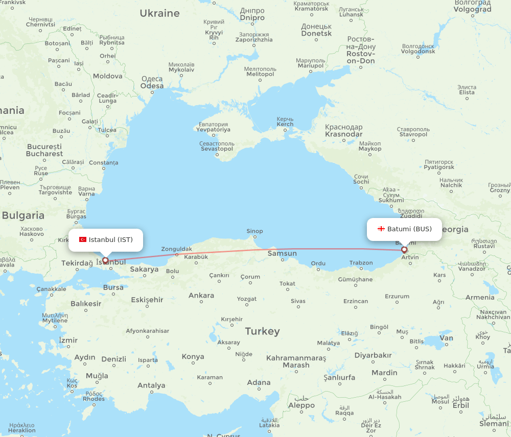 IST to BUS flights and routes map