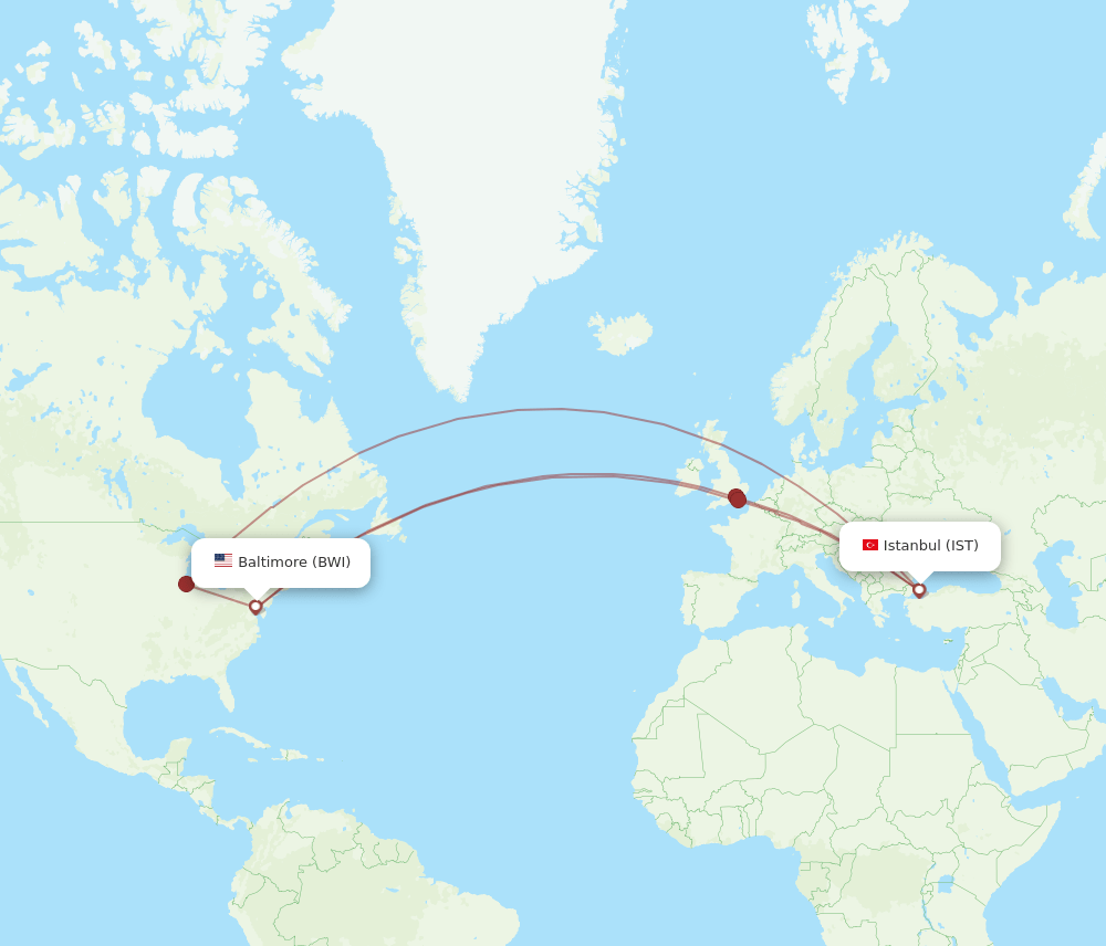 IST-BWI flight routes