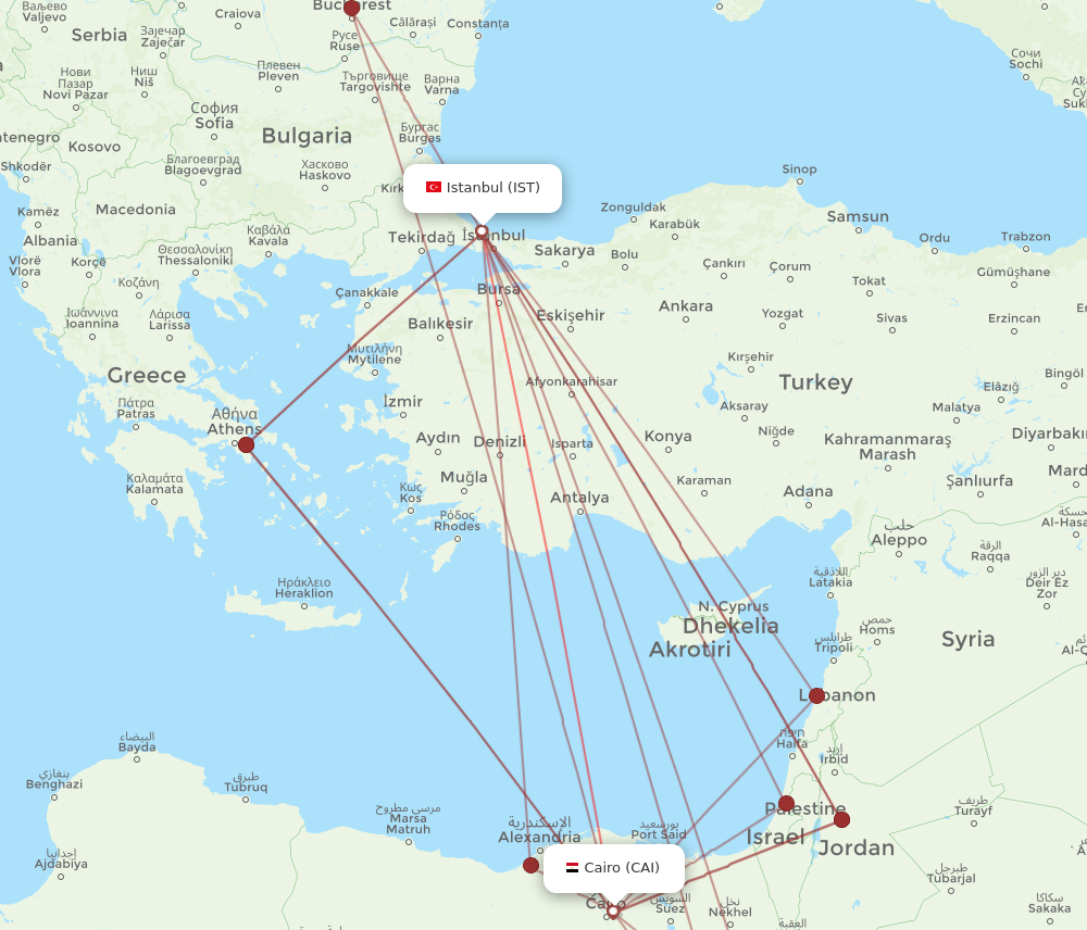 IST to CAI flights and routes map