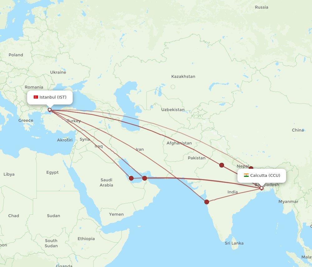 IST-CCU flight routes