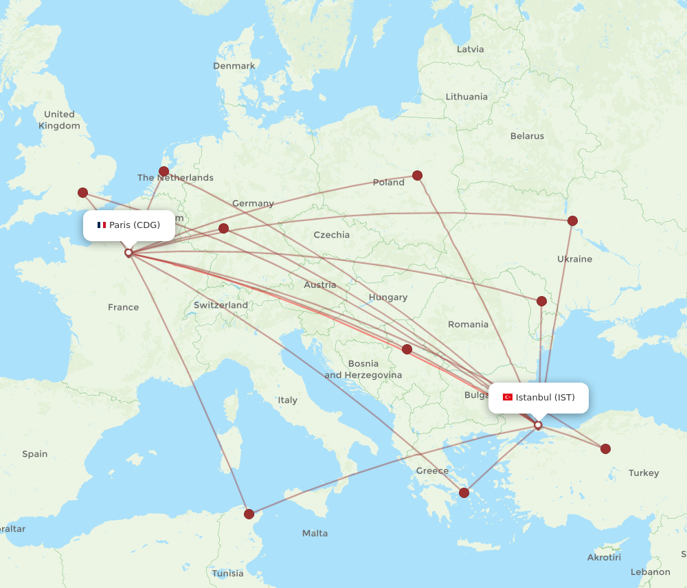 IST to CDG flights and routes map