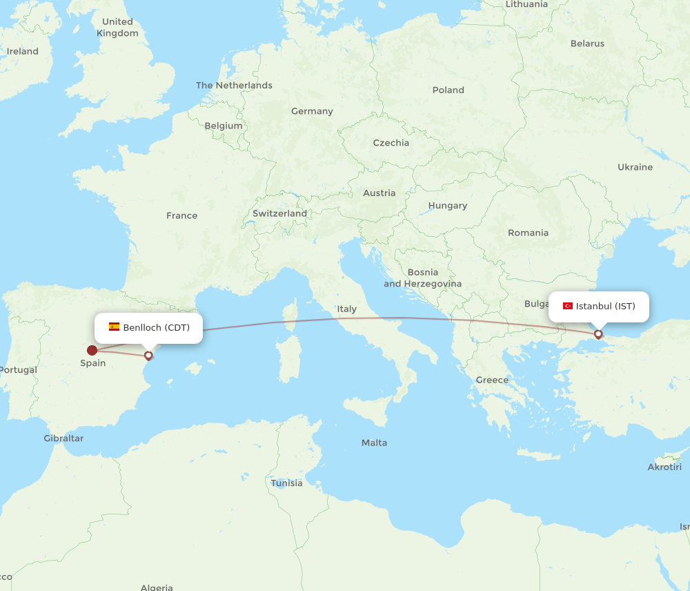 IST-CDT flight routes