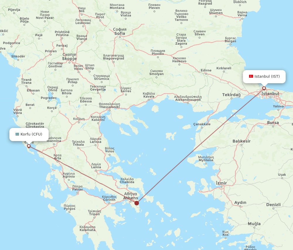 IST to CFU flights and routes map